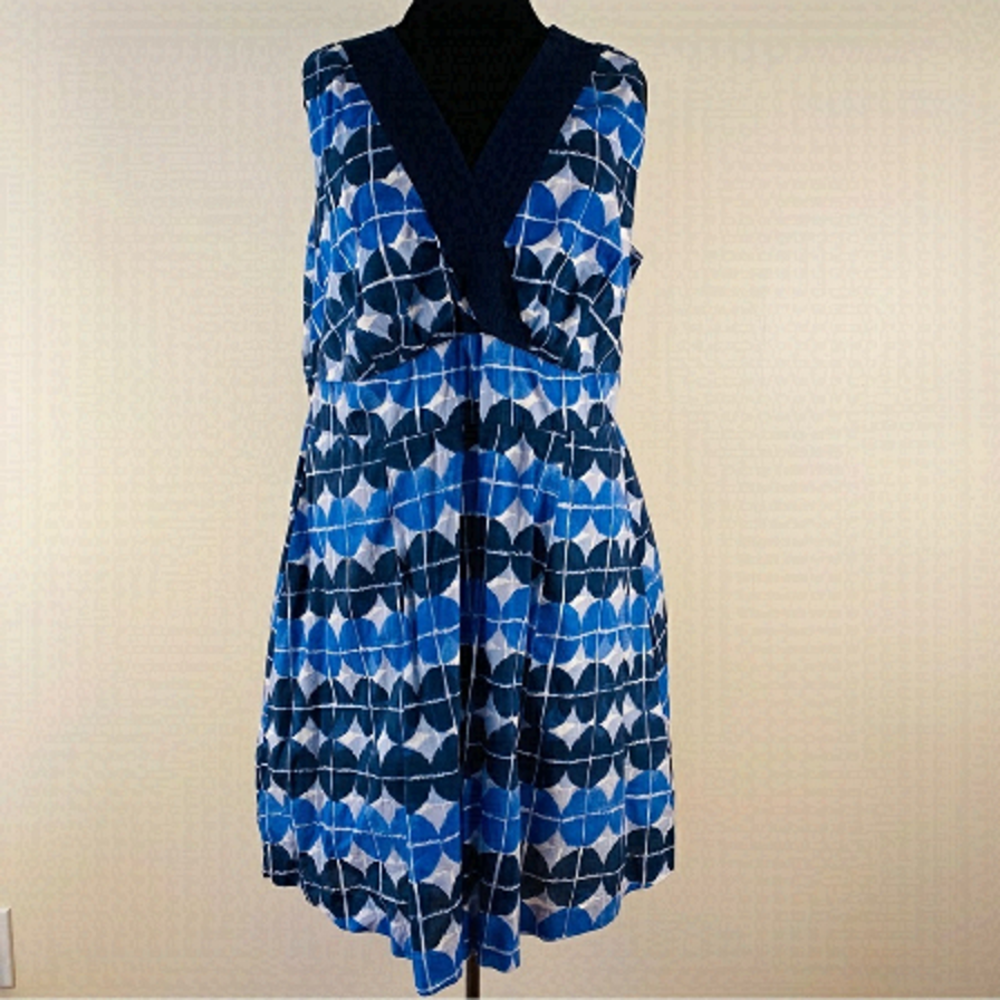 TOMMY Hilfiger dress sleeveless polka dot blue faux wrap V neck elastic waist